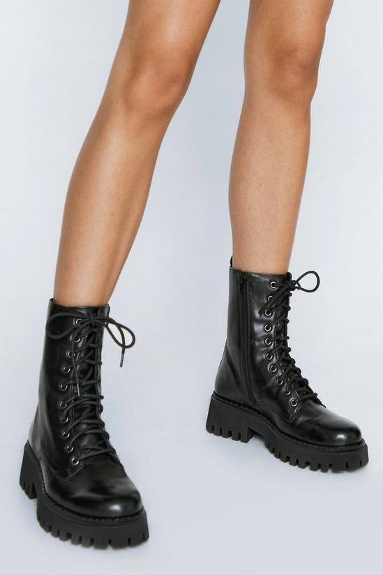 NastyGal Real Leather Chunky Lace Up Biker Boots 1