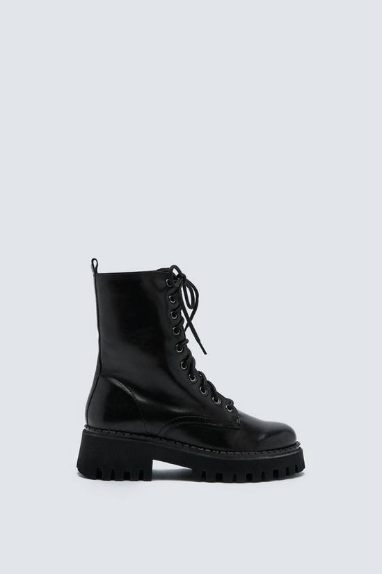 NastyGal Real Leather Chunky Lace Up Biker Boots 3