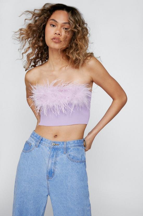 NastyGal Faux Feather Trim Ribbed Bandeau Top 1