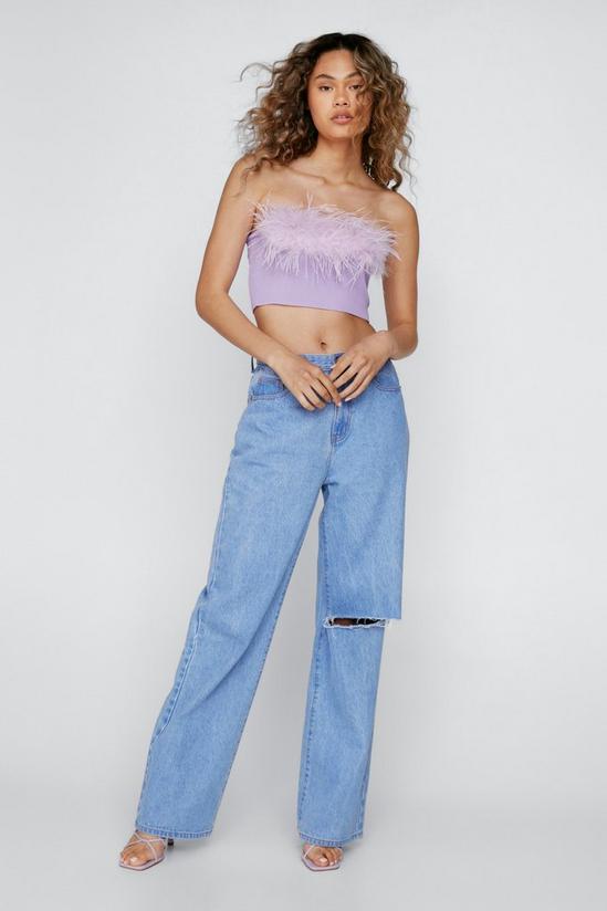 NastyGal Faux Feather Trim Ribbed Bandeau Top 2