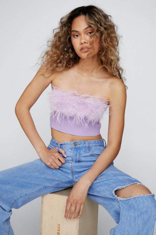 NastyGal Faux Feather Trim Ribbed Bandeau Top 3