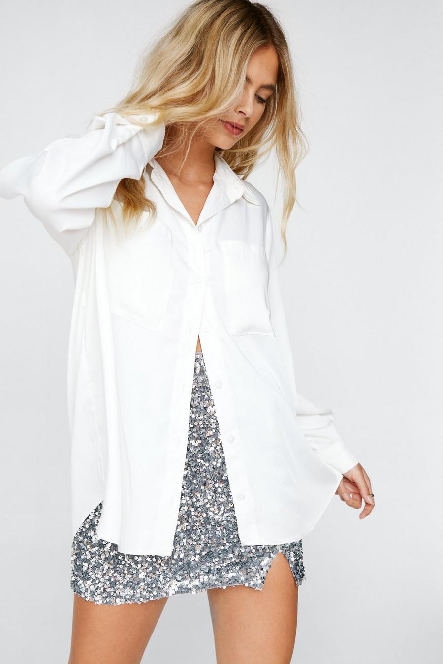Ivory Satin Relaxed Button Down Shirt