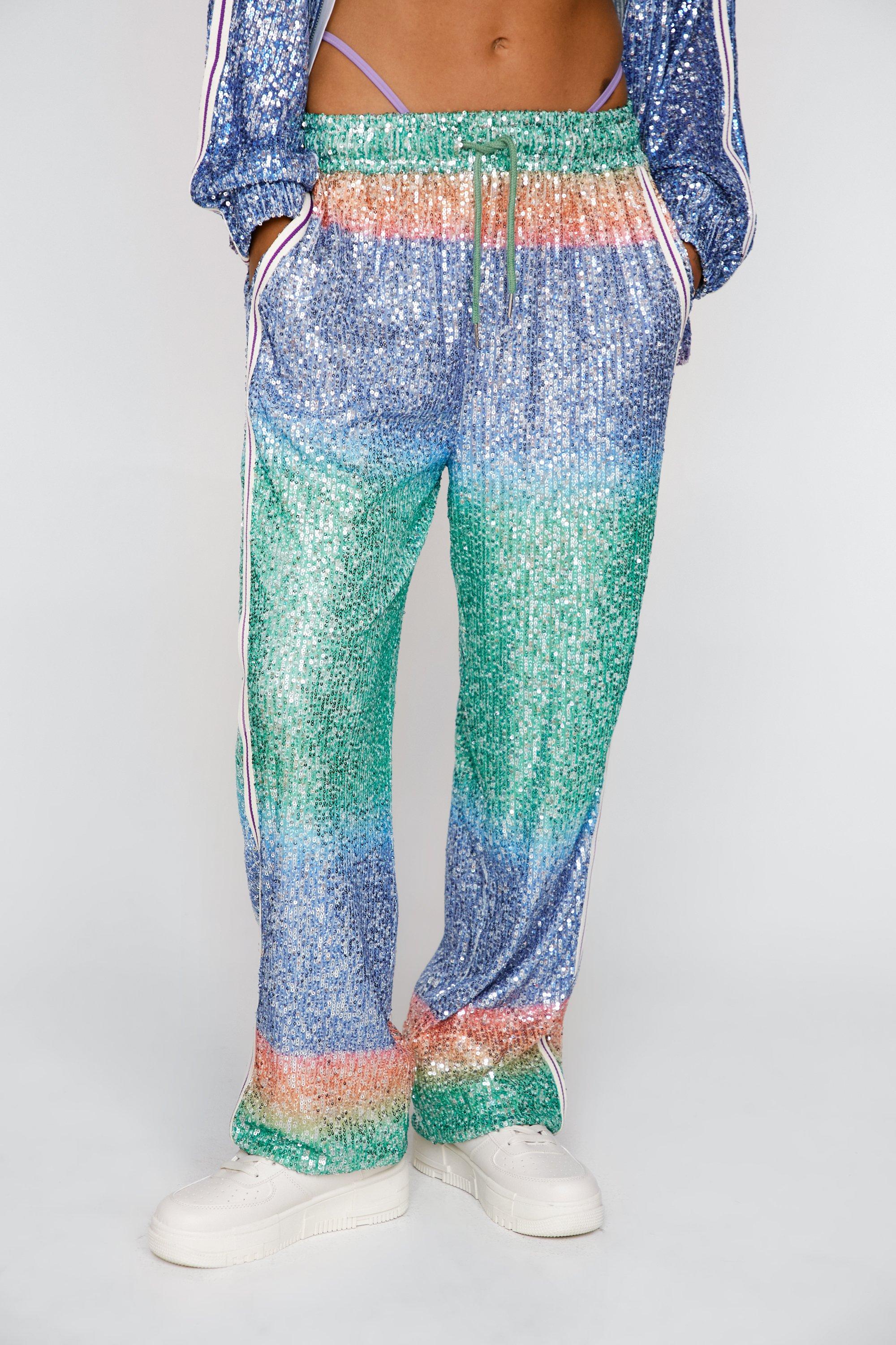 Women s Rainbow Sequin Joggers Boohoo UK