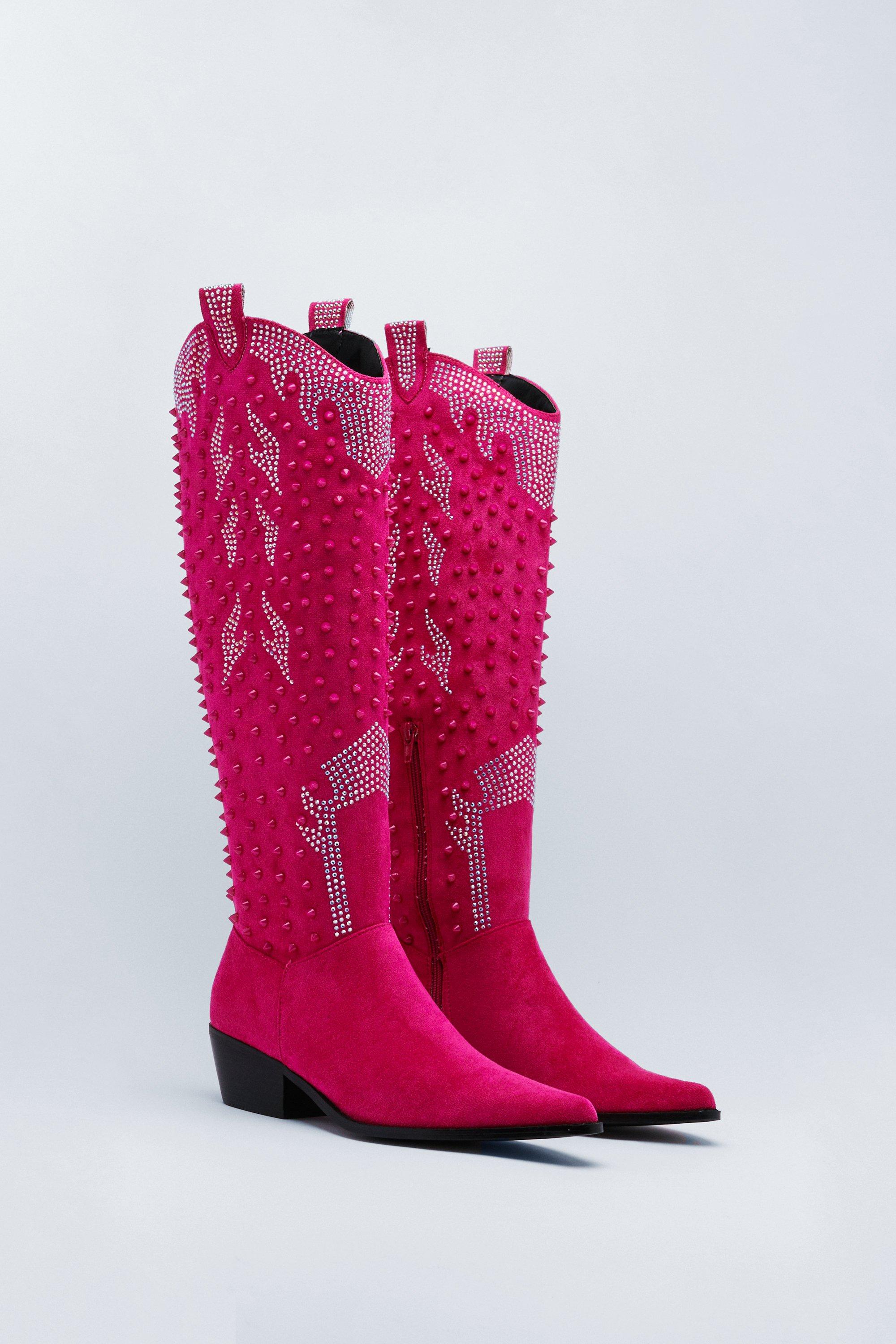 Pink bedazzled cowboy store boots