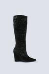 NastyGal Velvet Pointed Toe Wedge Knee High Boots thumbnail 3