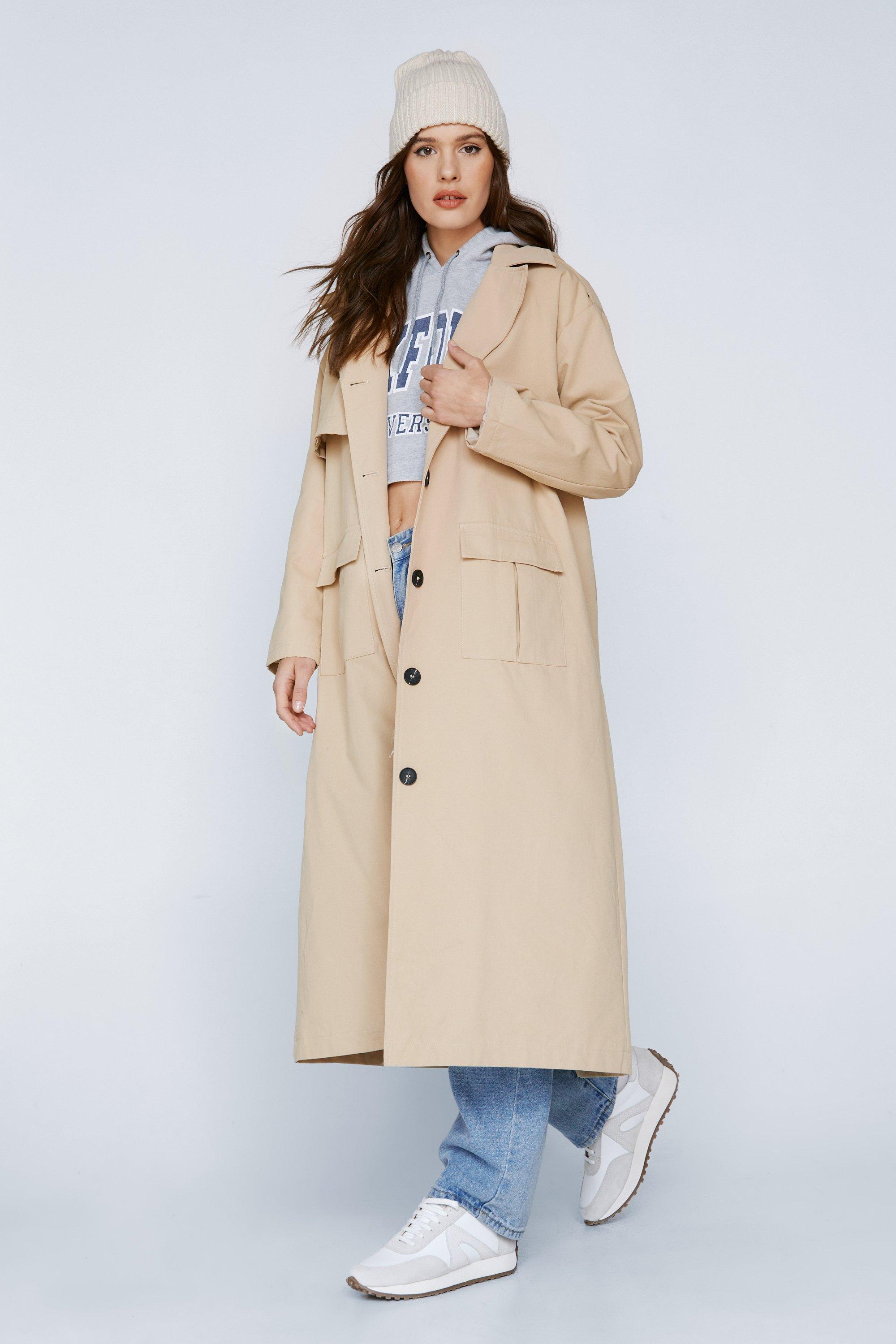 Beige hooded trench on sale coat