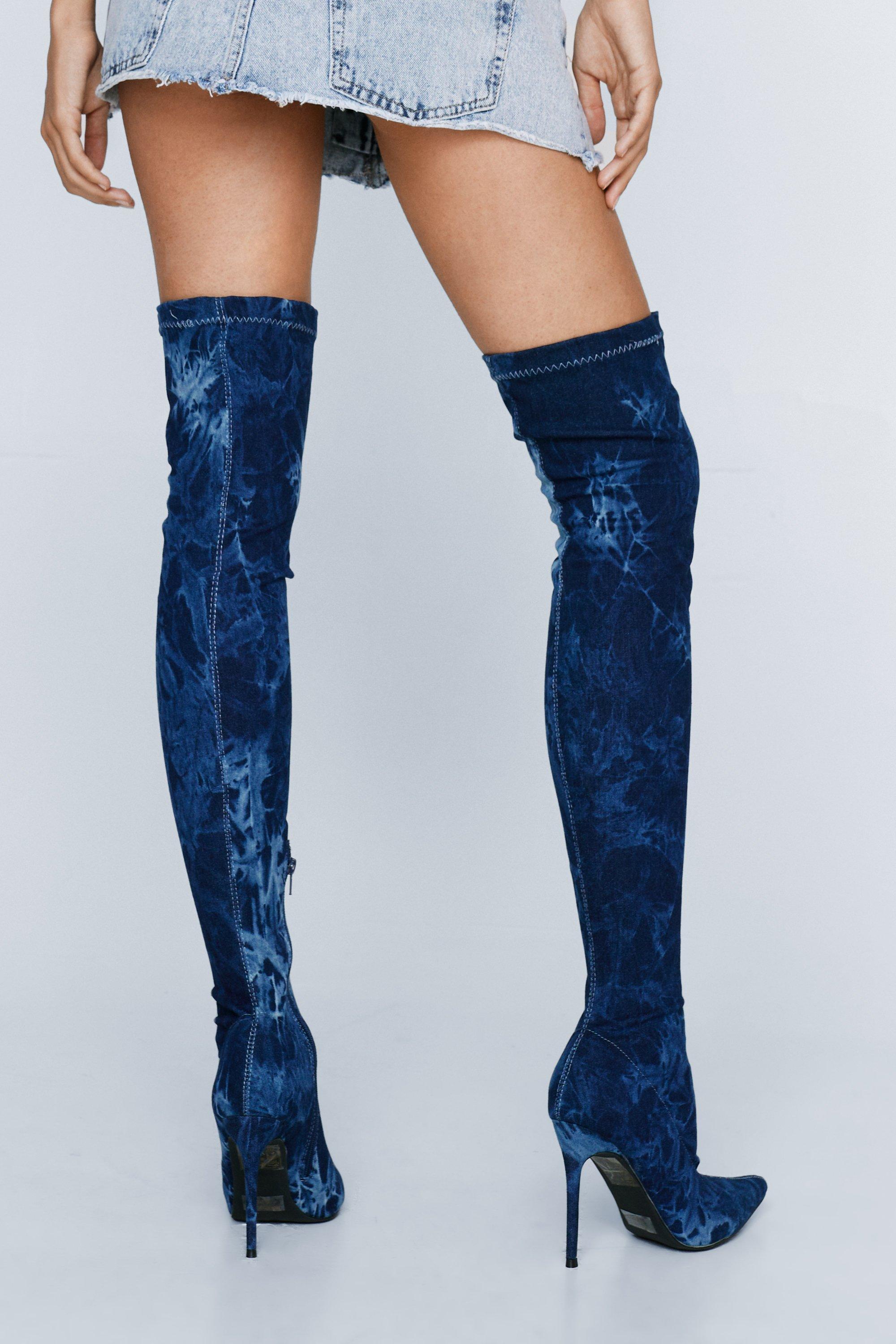 Blue velvet cheap knee high boots