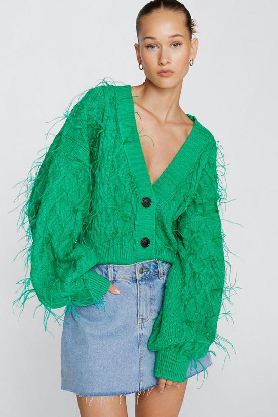 NastyGal Premium Cable Knit Faux Feather Cardigan 1