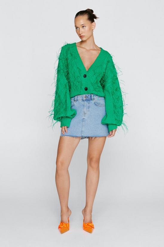 NastyGal Premium Cable Knit Faux Feather Cardigan 3