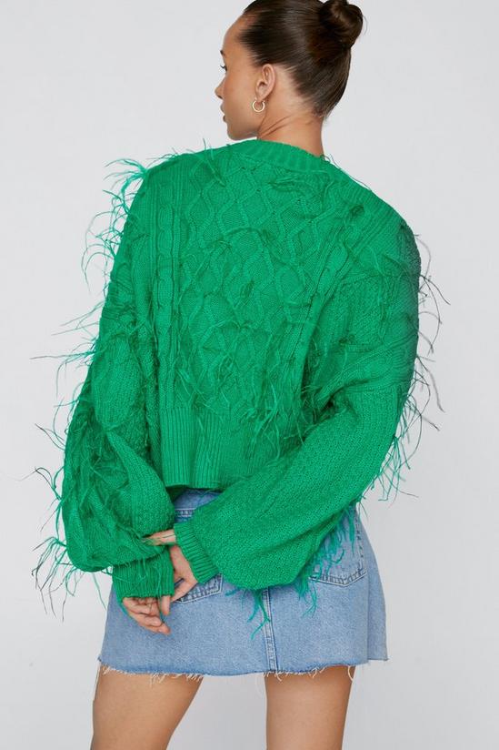 NastyGal Premium Cable Knit Faux Feather Cardigan 4