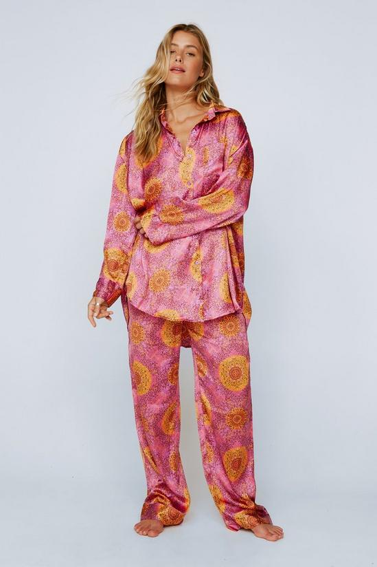 NastyGal Tile Print Satin Long Pyjama Set 2
