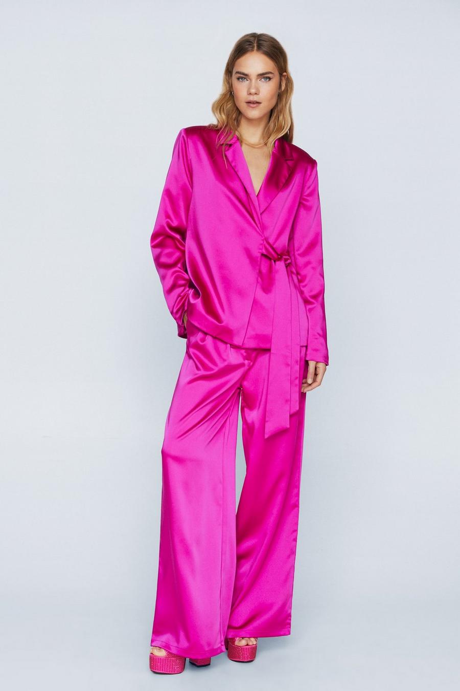 Pink Draped Satin Tailored Trousers image number 1