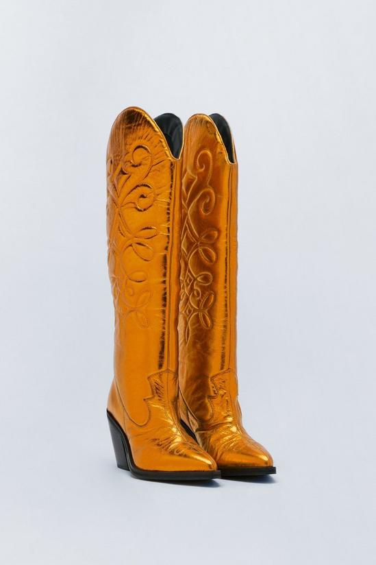 NastyGal Knee High Metallic Leather Cowboy Boots 4