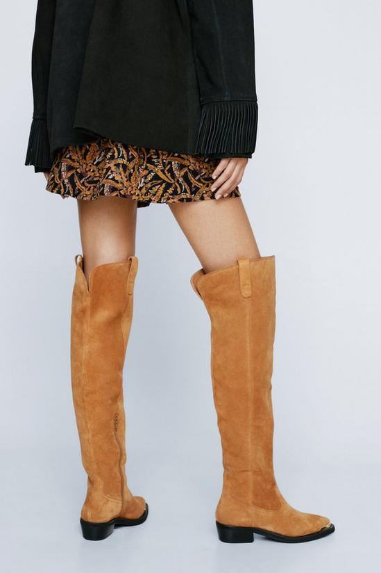NastyGal Real Suede Thigh High Metal Cowboy Boot 3
