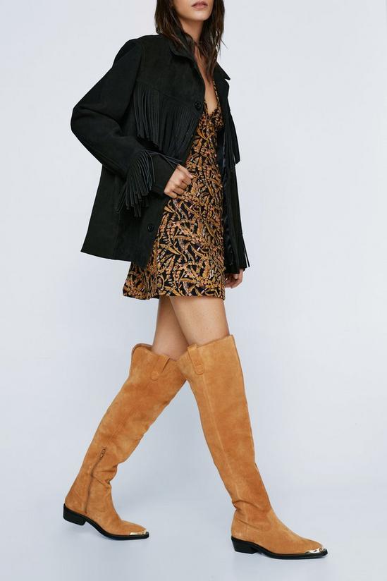 NastyGal Real Suede Thigh High Metal Cowboy Boot 4