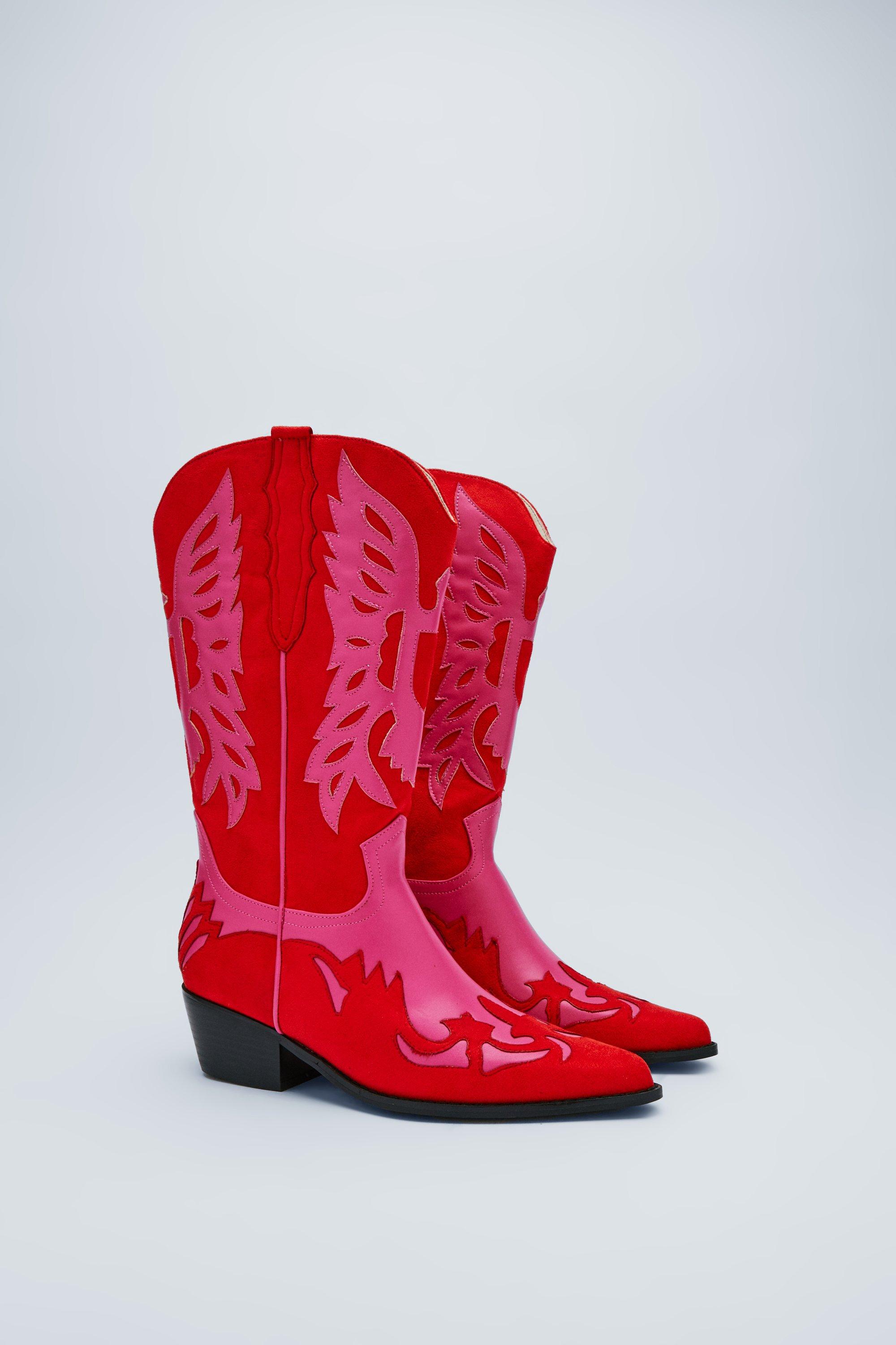 Faux Leather Suede Contrast Cowboy Boots boohoo UK