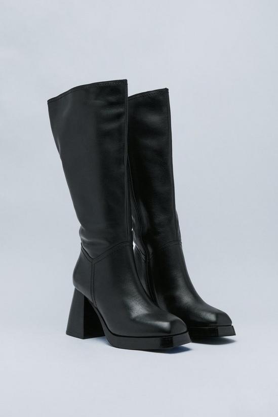 NastyGal Premium Leather Knee High Platform Boots 4