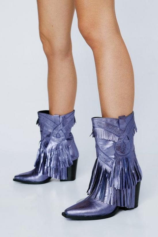 NastyGal Premium Leather Tassel Ankle Cowboy Boots 1