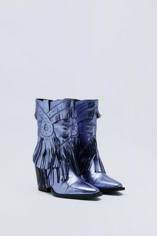NastyGal Premium Leather Tassel Ankle Cowboy Boots 4