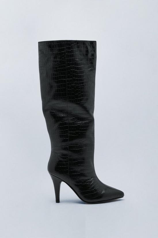 NastyGal Premium Leather Croc Knee High Boots 3