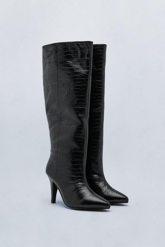 NastyGal Premium Leather Croc Knee High Boots 4
