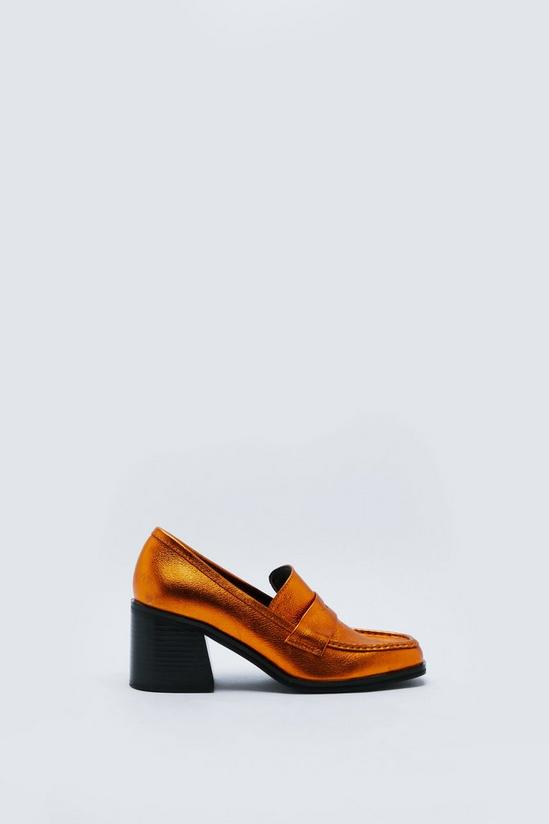 NastyGal Premium Leather Metallic Heeled Loafers 3