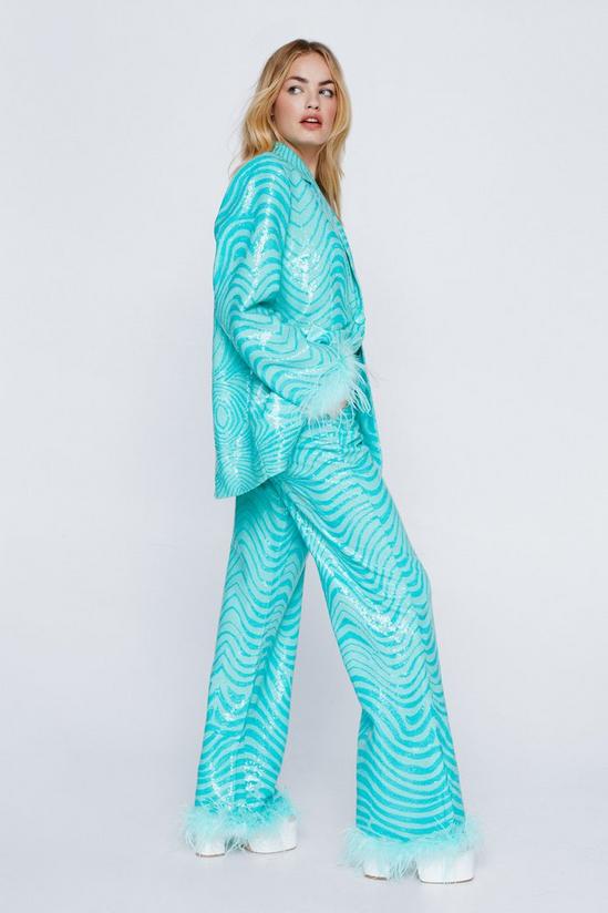 NastyGal Marble Tailored Feather Trim Pants 2