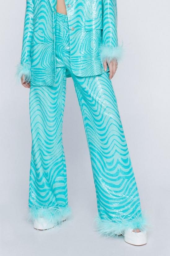 NastyGal Marble Tailored Feather Trim Pants 3