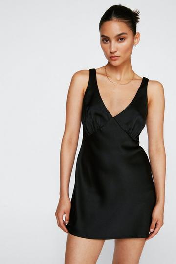 Petite Crinkle Satin Mini Dress black