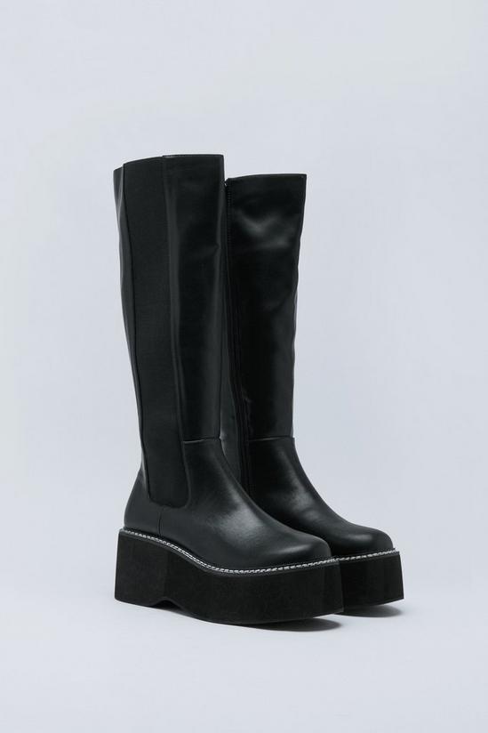 NastyGal Faux Leather Wedge Knee High Chelsea Boots 4