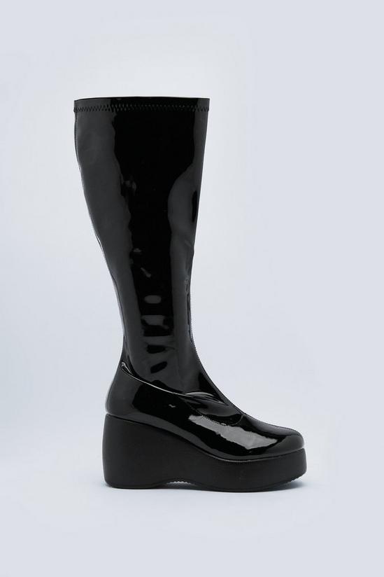 NastyGal Patent Wedge Knee High Boots 3