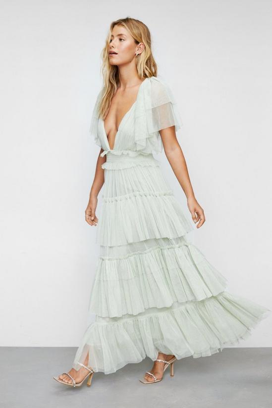 NastyGal Tulle Tiered Plunge Maxi Dress 1