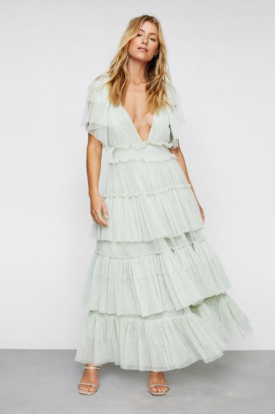 NastyGal Tulle Tiered Plunge Maxi Dress 3