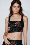 NastyGal Floral Sequin Square Neck Crop Top thumbnail 1
