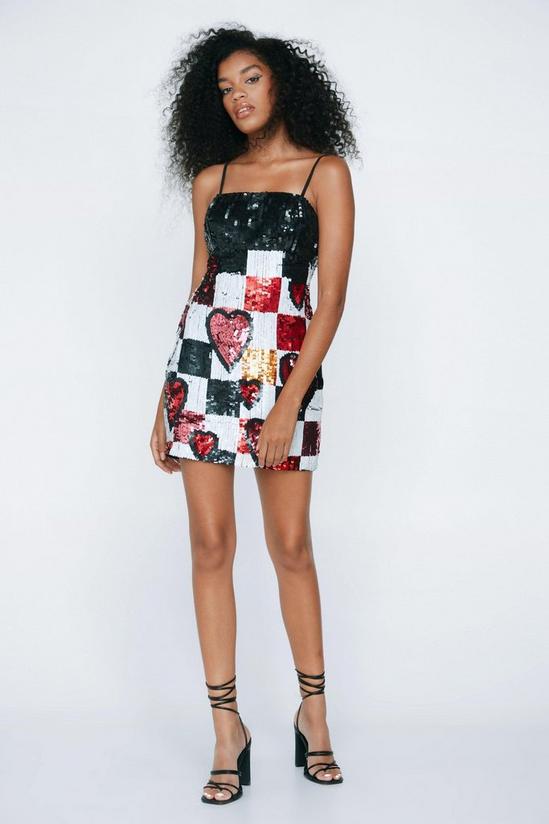 NastyGal Heart Checkerboard Sequin Mini Dress 2