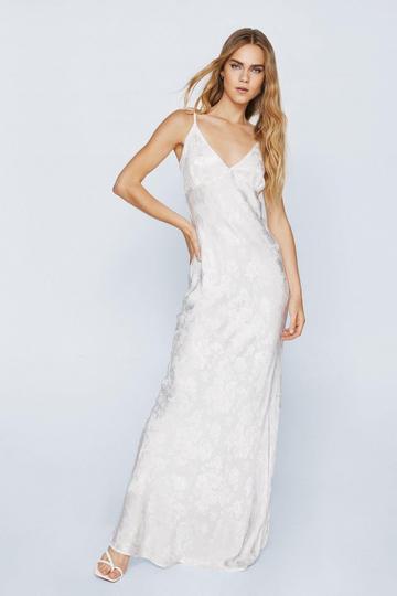 Satin Jacquard Cami Slip Maxi Dress ivory