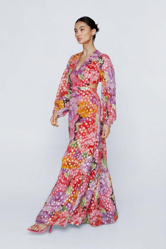 NastyGal Floral Metallic Cut Out Maxi Dress 2
