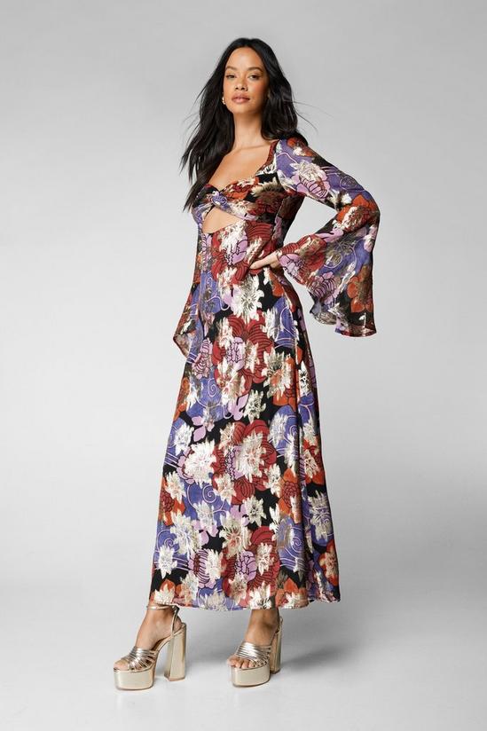 NastyGal Floral Metallic Ruched Bust Maxi Dress 1