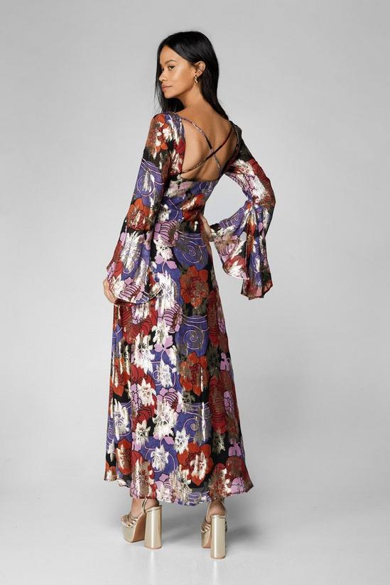 NastyGal Floral Metallic Ruched Bust Maxi Dress 3