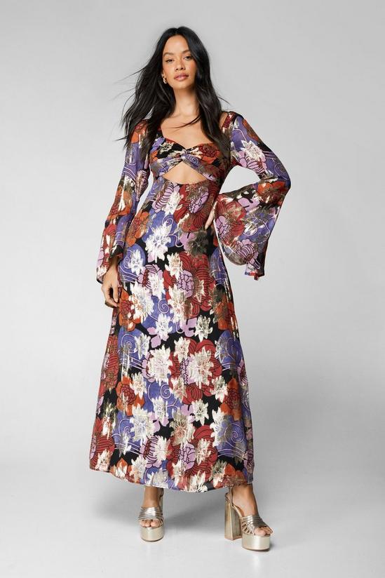 NastyGal Floral Metallic Ruched Bust Maxi Dress 4