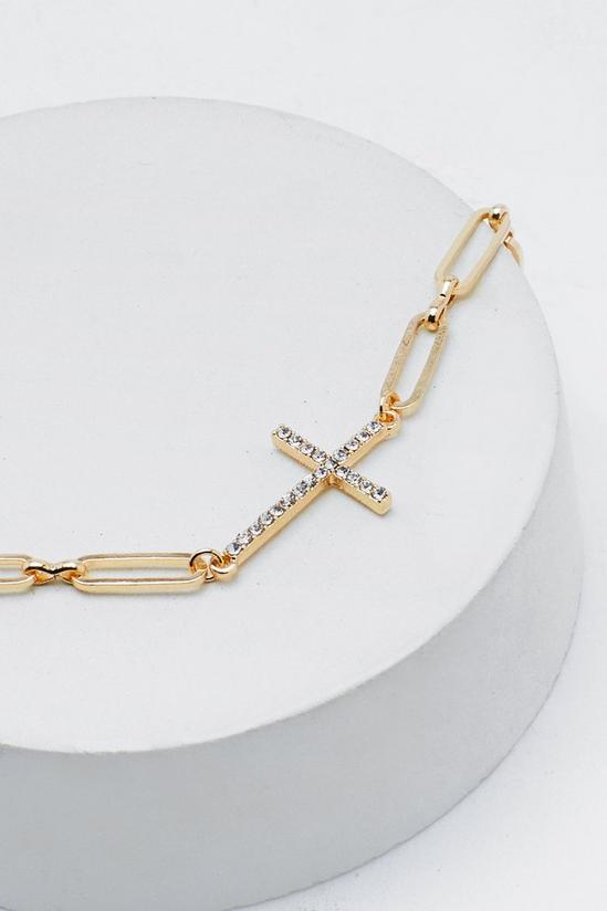 NastyGal Diamante Cross Loop Necklace 4