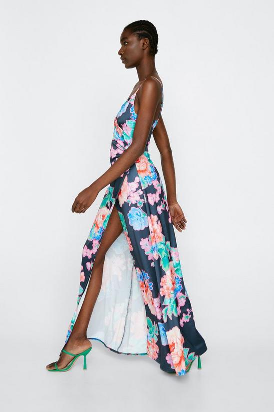 NastyGal Floral Print Satin Wrap Maxi Dress 2