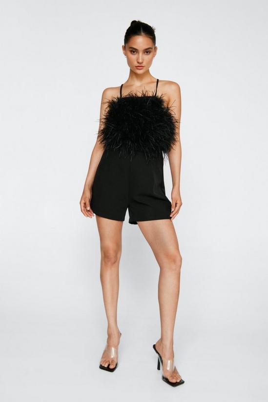 NastyGal Petite Feather Detail Lace Up Romper 2