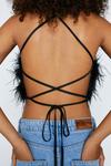 NastyGal Halterneck Feather Lace Up Back Top thumbnail 3