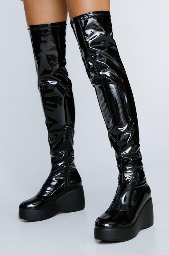 NastyGal Patent Wedge Thigh High Boots 2