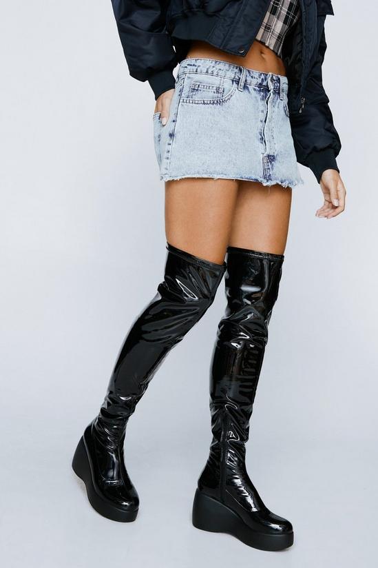 NastyGal Patent Wedge Thigh High Boots 3