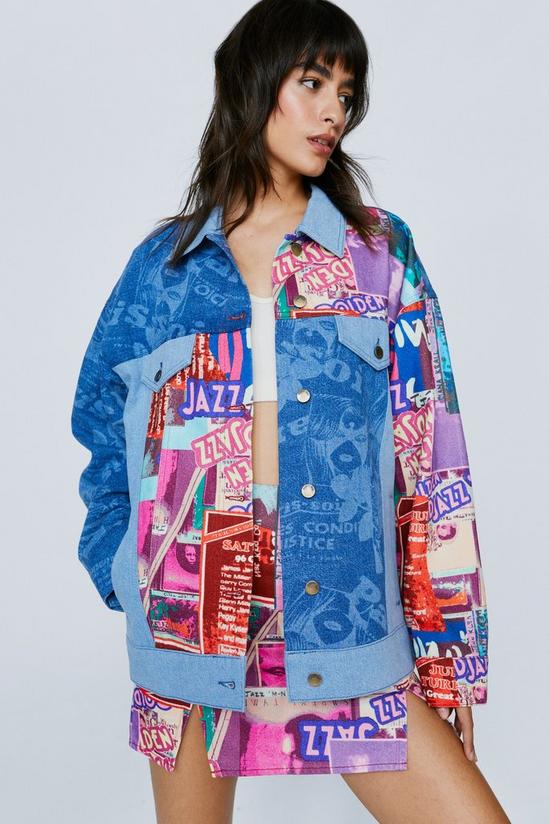 NastyGal Jazz Print Denim Oversized Jacket 1