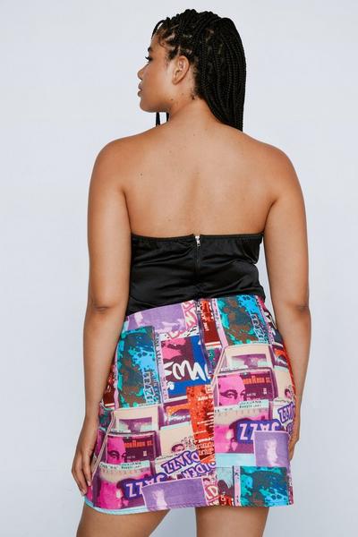NastyGal multi Plus Size Jazz Print Denim Split Mini Skirt