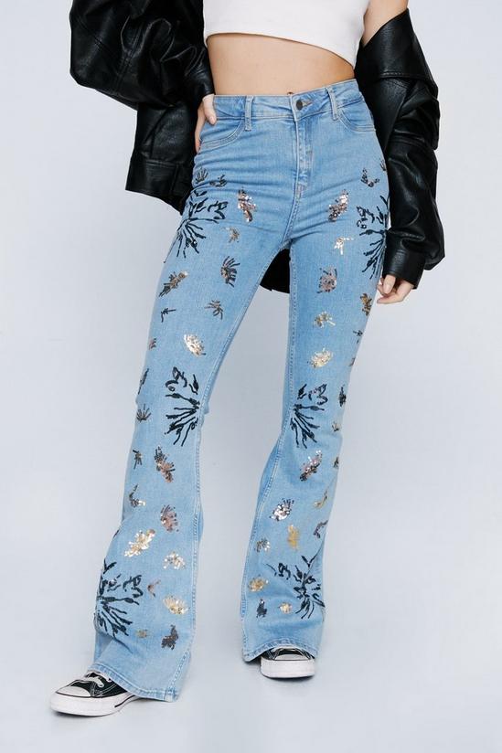 NastyGal Sequin Embroidered Flare Jean 3