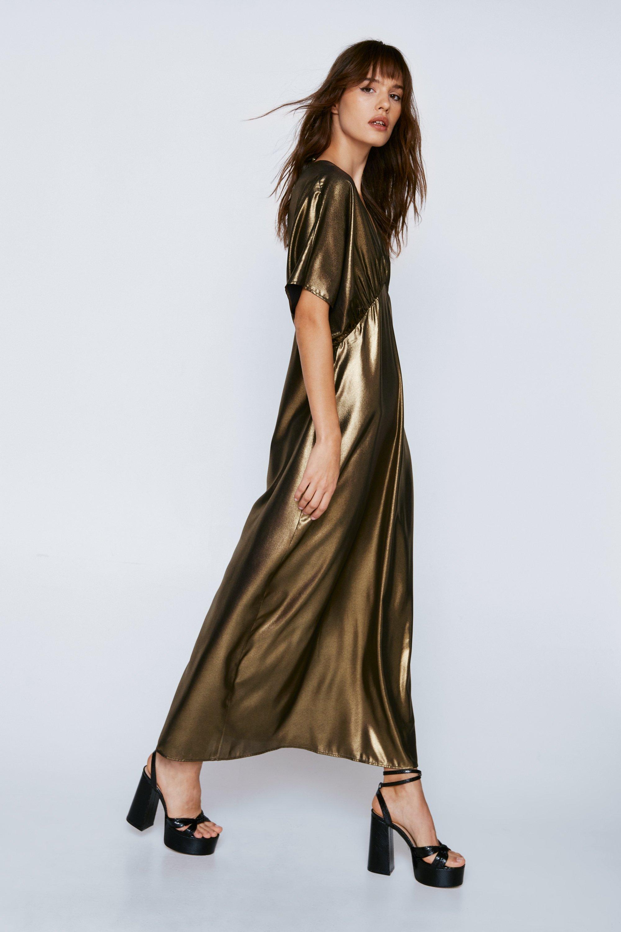 V neck metallic outlet dress